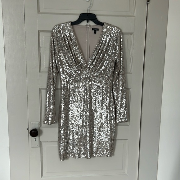 express silver sequin dress V Neck Express Dresses Sequin Demure Deep V-Neckline Sequin Dress Silver M
